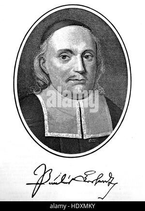 Paul Gerhardt, 1607-1676, a German theologian, Lutheran minister and hymn writer, woodcut from the year 1882, digital improved Stock Photo