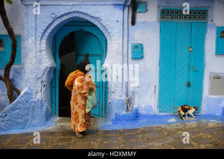 Streets and alleys of the Medina of Chefchaouen, Morocco Stock Photo