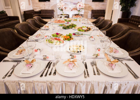 The elegant dinner table at restaurant Stock Photo