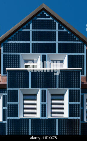 Facade of a residential house in Zurich, Switzerland, completely covered with solar cells. Stock Photo