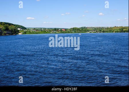 Beautiful view on Lbishche village from river Volga in Samara region on a lovely summer day Stock Photo