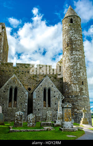 Tower and Graveyard at Rock of Cashel in Ireland Stock Photo
