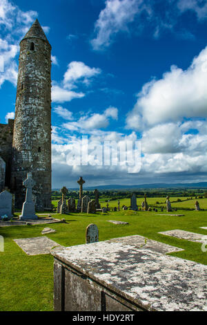 Tower and Graveyard at Rock of Cashel in Ireland Stock Photo