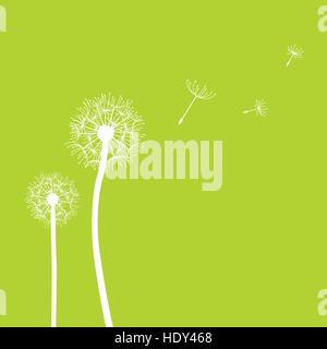Dandelion seeds flying in the wind silhouette spring background Stock Vector