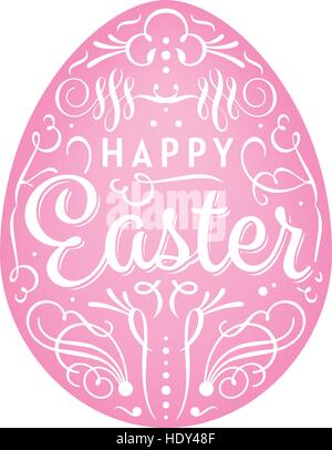 Happy Easter Greetings Lettering on pink egg Stock Vector