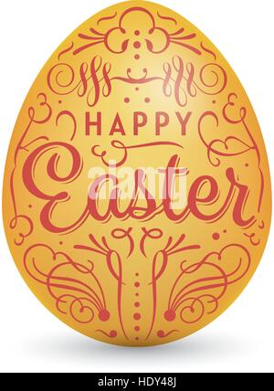 Happy Easter Greetings Lettering on Golden Egg Stock Vector