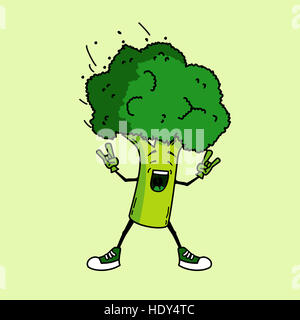 Broccoli rocks. Cool vegetable cartoon Stock Photo