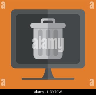 computer with trash can on screen icon image vector illustration design Stock Vector