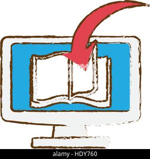 monitor computer and ebook with download arrow icon over white background. colorful design. vector illustration Stock Vector