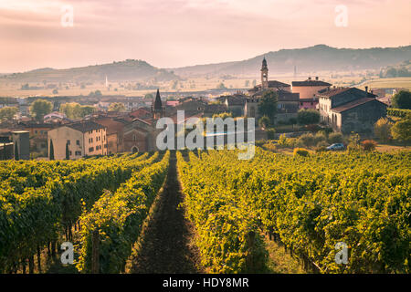 View of Soave (Italy) surrounded by vineyards that produce one of the most appreciated Italian white wines. Stock Photo