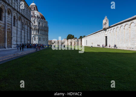 The famous medieval complex of Pisa dating back to the 9th century and including the Leaning Tower of Pisa. Stock Photo