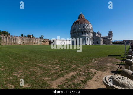 The famous medieval complex of Pisa dating back to the 9th century and including the Leaning Tower of Pisa. Stock Photo