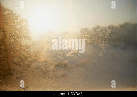 Frosty patterns on glass. Winter Christmas mood. Texture, Stock Photo