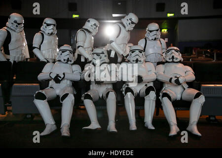 A group of Star Wars fans attend an advance screening of Rogue One: A Star Wars Story, in Leicester Square, London, which is released nationwide today. Stock Photo