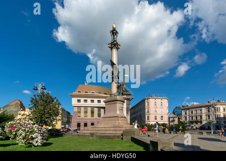 Adam Mickiewicz Monument at Miskevycha Square in lviv,Ukraine Stock Photo