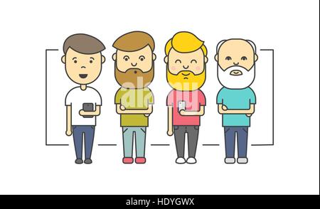 Isolated flat hipster men with beard using smartphone Stock Vector