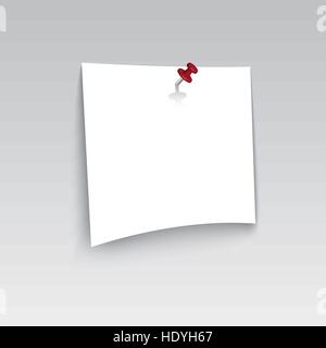 White blank paper attached with red pin. Vector illustration Stock Vector