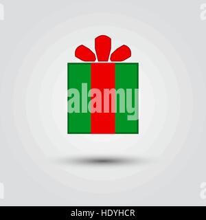 Christmas gift with ribbon icon. Giftbox color sign decoration, isolated on white background. Flat design. Symbol New Year celebration, presents, surp Stock Vector
