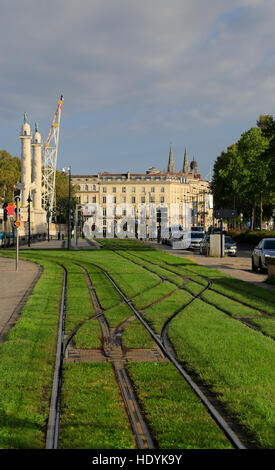 Tram lines in central Bordeaux, France. Stock Photo