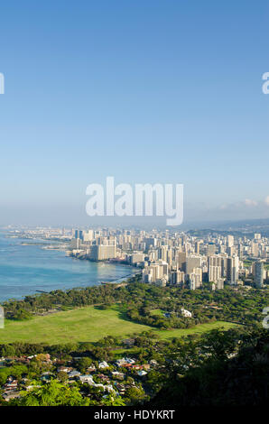 Honolulu from atop Diamond Head State Monument (Leahi Crater), Honolulu, Oahu, Hawaii. Stock Photo