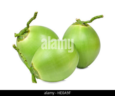 three fresh green coconuts isolated on white Stock Photo