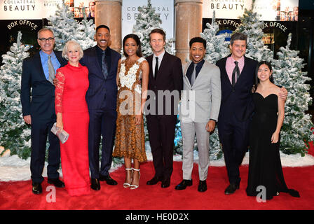 (left-right) David Frankel, Dame Helen Mirren, Will Smith, Naomie Harris, Edward Norton, Jacob Latimore, Anthony Bergman and Lily Hevesh attending the European premiere of Collateral Beauty, held at the Vue Leicester Square, London. Stock Photo