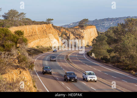 Car traffic on North Torrey Pines Road in La Jolla, San Diego, California, USA. Stock Photo