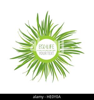 Nature concept green grass text Eco Life, vector illustration. Eco symbol icon, banner, sticker. Bio world concept. Clean Earth. Stock Vector