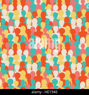A lot of colorful people silhouettes, crowd of people seamless pattern Stock Vector
