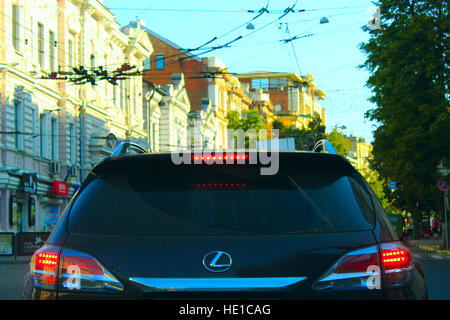 view of the back of the car Lexus while driving in Kharkov Stock Photo