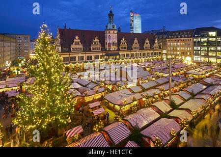 Christmas market on the market square with old town hall in Leipzig, Saxony, Germany