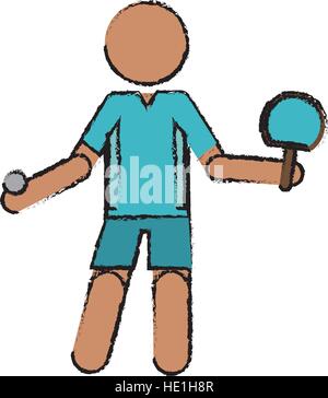 drawing character ping-pong player with racket ball Stock Vector