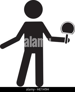 silhouette  character ping-pong player with racket ball Stock Vector
