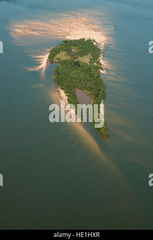 Sand island formed during the dry season the the Brazilian Amazon Forest. Taken at the Juruena National Park, Stock Photo