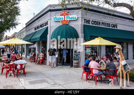 St. Saint Petersburg Florida,Central Avenue,The Cider Press Cafe,restaurant restaurants food dining cafe cafes,al fresco sidewalk outside tables,front Stock Photo