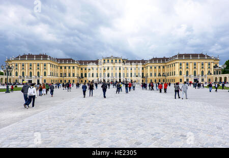 AUSTRIA, VIENNA - MAY 14, 2016: Photo view of schonbrunn palace and garden with people Stock Photo