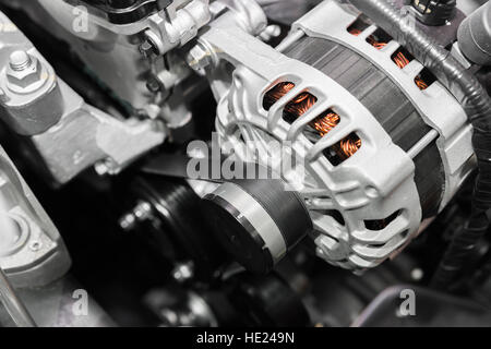 Close up of car timing belt in modern car. Stock Photo