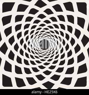 Vector Black And White Rounded Lines Spiral Shape Optical Illusion. Abstract Geometric Background Design Stock Vector