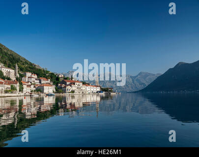 perast traditional balkan village mountain landscape by kotor bay in montenegro Stock Photo