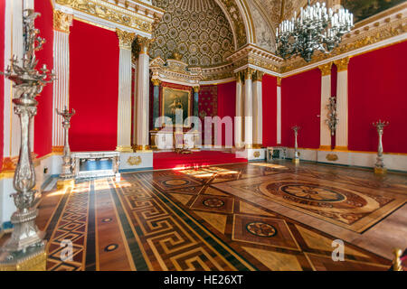 SAINT PETERSBURG, RUSSIA - JULY 27, 2014:  Great throne in St George's Hall of the winter Palace Stock Photo