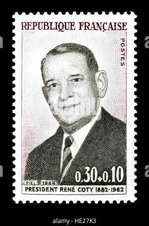 French postage stamp (1964) : René Jules Gustave Coty (1882 – 1962) President of France from 1954 to 1959. Second and last president of the Fourth.... Stock Photo