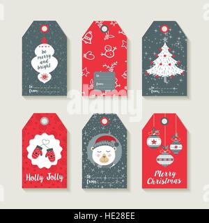 Christmas set of gift labels and tags with illustrations of cute winter decoration. EPS10 vector. Stock Vector