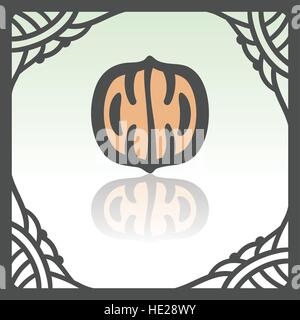Vector outline walnut food icon in hand drawn frame. Elements for mobile concepts and web apps. Modern infographic logo and pictogram. Stock Vector