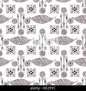boho hand drawn doodle seamless pattern Stock Vector