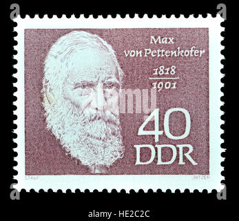 East German postage stamp (1968) : Max Joseph von Pettenkofer (1818 – 1901) Bavarian chemist and hygienist Stock Photo