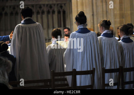 Choristers from Wells Cathedral School choir prepare for Evensong. Stock Photo