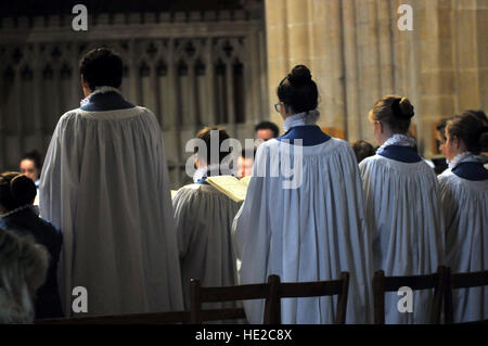 Choristers from Wells Cathedral School choir prepare for Evensong. Stock Photo