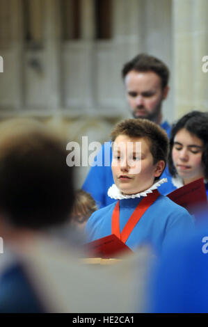 Choristers from Wells Cathedral School rehearsing for Easter Day evensong in the Great Nave, Wells Cathedral. Stock Photo