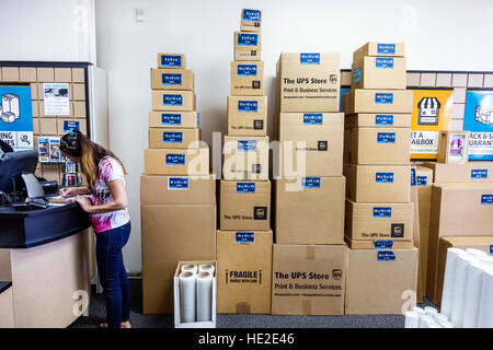 Miami Beach Florida,The UPS Store,interior inside,shipping,boxes,different sizes,customer,counter,display sale FL161125036 Stock Photo