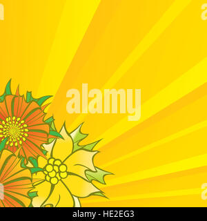 yellow shine background with decorative flowers Stock Photo